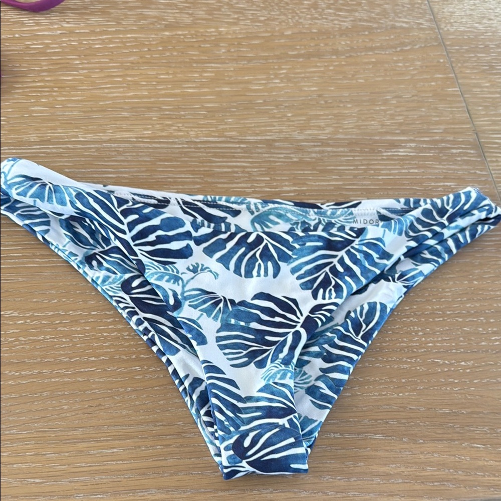 Blue and White Leaf Print Bikini Bottom